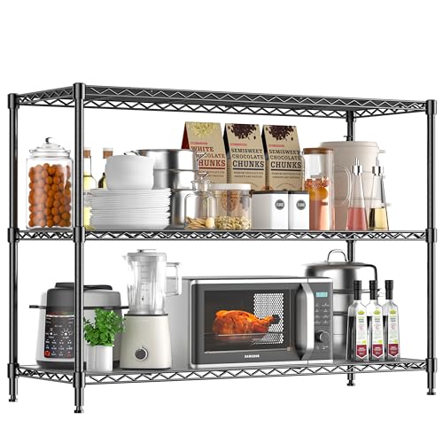 3-Shelf Adjustable Storage Shelves 35.1" W x 14" D x 36" H Metal Shelving Unit 450LBS Heavy Duty Wire Rack Small Organizer with Shelf Liners for Kitchen Pantry Bathroom Closet Garage Black - color: Black, size: 35.1" W x 14" D x 36" H-3 Tier