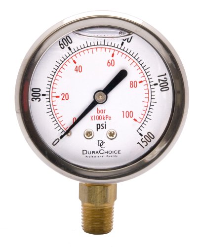 2-1/2" Oil Filled Pressure Gauge, 0-1500 PSI, 1/4" NPT - size: [0-1,500 PSI]