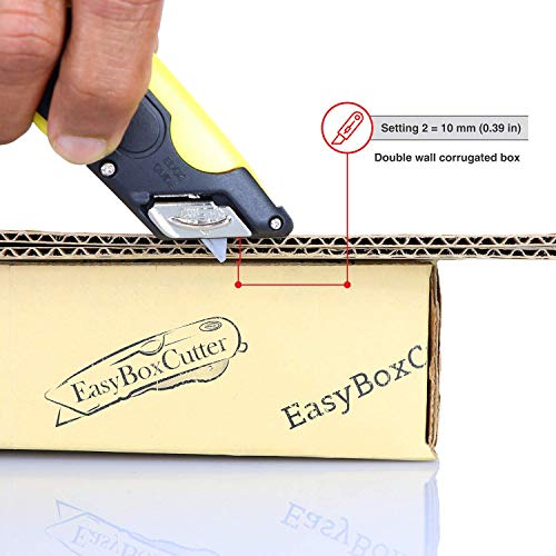 Modern Box Cutter, extra tape cutter at back, dual side edge guide, 3 blade depth setting, 2 blades and holster - Yellow Color 2000 STD