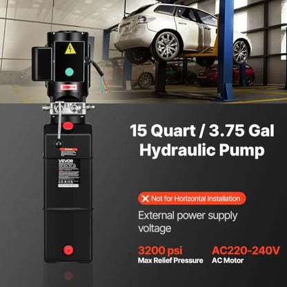 VEVOR 15 Quart Hydraulic Pump 2.2KW AC 220-240V Hydraulic Dump Trailer Pump - size: 15 Quart, style: Single Acting