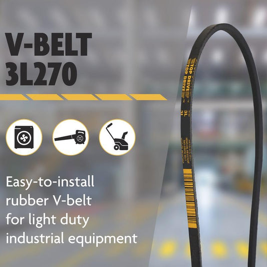 Top Drive 3L270, 3L, FHP Wrapped V Belt, Rubber, 3/8" x 27" - size: 3L270
