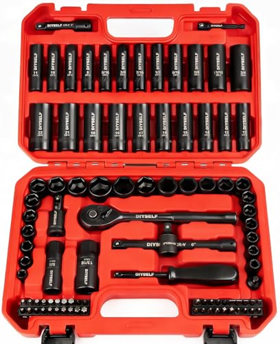 DIYSELF 95PCS 3/8" Drive Socket Set, 6-Point Metric & SAE Impact Socket Set