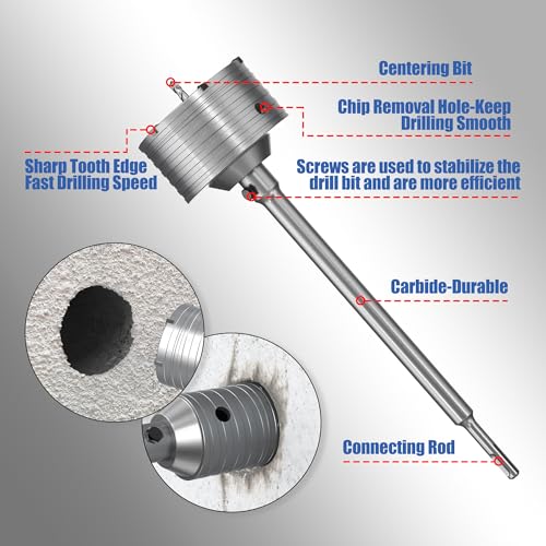 HUHAO Professional 3-3/4" (95mm) Concrete Hole Saw with 330mm Round Shank, Masonry Hole Cutter Set for Concrete, Brick, Cement, Stone, Wall Drilling - size: 3-3/4"(95mm)