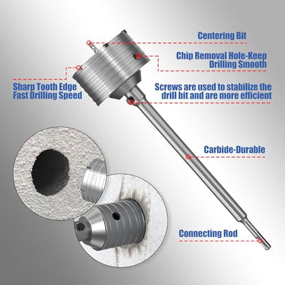 HUHAO Professional 3-3/4" (95mm) Concrete Hole Saw with 330mm Round Shank, Masonry Hole Cutter Set for Concrete, Brick, Cement, Stone, Wall Drilling - size: 3-3/4"(95mm)