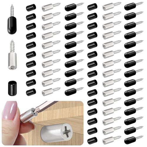 50 Pcs Self Tapping Screws Cabinet Laminate Support, Shelf Pins with Non-Slip Sleeve, Cabinet Shelf Pegs for Kitchen Utensils, Bookcases and Wardrobes, Fixed Support Self - Tapping Cross Screw - color: Black, size: 50 PCS