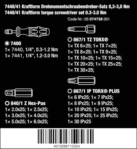 Wera Kraftform Torque Screwdriver Set, 0.3-3.0 Nm, Rapidaptor, 26 Pc