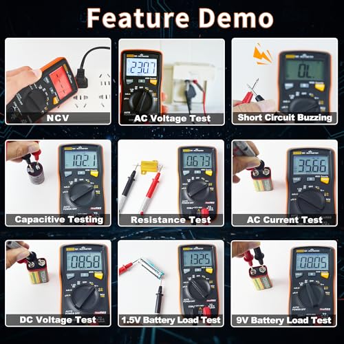 ZIBOO 101 Mini Digital Multimeter, TRMS 4000 Counts Auto-Ranging Pocket Voltmeter, Multi Tester for AC/DC Voltage Current Resistance Capacitance, with NCV, Live Wire, Battery Test and LCD Backlight