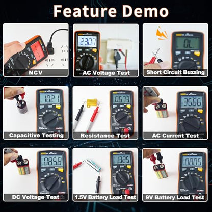 ZIBOO 101 Mini Digital Multimeter, TRMS 4000 Counts Auto-Ranging Pocket Voltmeter, Multi Tester for AC/DC Voltage Current Resistance Capacitance, with NCV, Live Wire, Battery Test and LCD Backlight