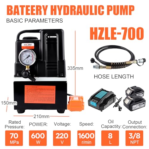 HZLZRZ Electric Hydraulic Pump Power Pack, Single Acting 110v/120v 10000 psi,Unit 2 Stage(1st Stage/290 Psi, 2nd Stage/10,000 Psi), One Way Mini in Battery Version, no Need to Plug in - style: HZLE-700