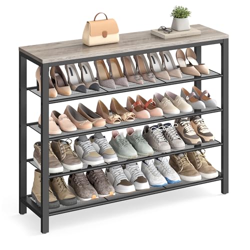 VASAGLE INDESTIC Shoe Rack, Organizer for Closet with 4 Mesh Shelves and Large Top for Bags, Entryway Hallway Shelf, Steel Frame, Industrial, Greige and Black ULBS015B02, 11.8 x 39.4 x 36.4 Inches - color: Greige, size: 5 Tiers (11.8"D x 39.4"W)