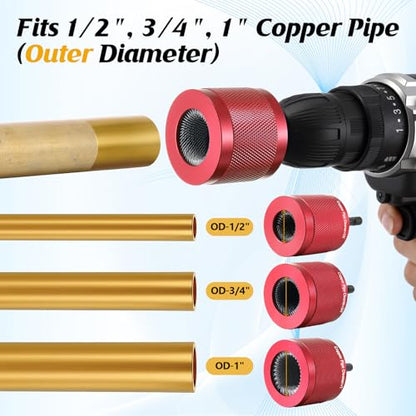Copper Pipe Cleaner for Drill Set, 1/2", 3/4'', 1", Red - color: Red, size: 1/2", 3/4'', 1"
