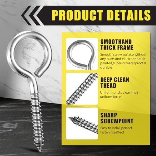 20 Pcs 4" 304 Heavy Duty Eye Hooks Screw, M8 Large Eye Screw Bolt