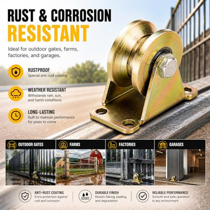Lyplus Heavy Duty 4" V-Groove Caster Wheel Set for Square Metal Tracks, 1765 LBS Capacity per Wheel, Rust-Proof Pulley Kit, 2-Pack, Galvanized Steel - size: 4in-V 2Pack