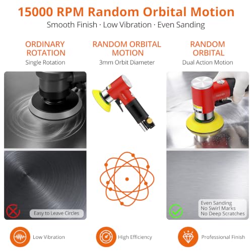 Proster Random Orbital Air Sander 1/2/3Inch Mini Pneumatic Sander Kit
