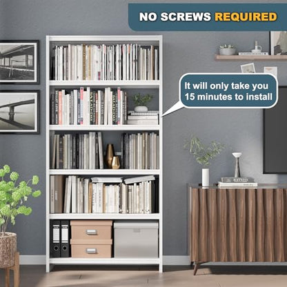 Bookshelf,5 Tier Bookshelves,69" Tall Metal White Bookcase,Install Simple Bookshelves for Bedroom, Living Room,Home Office/Library(White) - color: White, size: 69"H*34"W