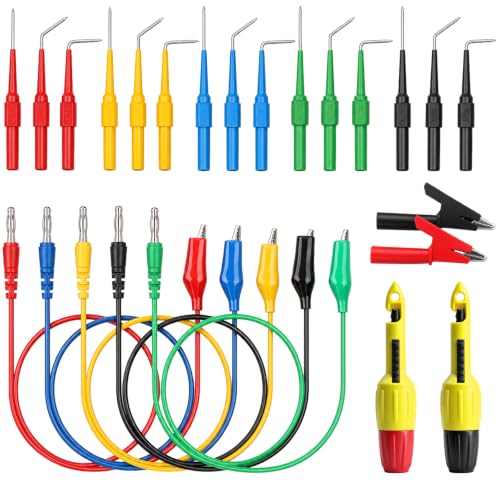 24-Piece Back Probe Kit, Multimeter Back Probe Pins with Test Leads, Alligator Clips, Piercing Probes, Automotive Electrical Circuit Diagnostic Tool Set for Car Repair - color: 24-Piece Multi-color