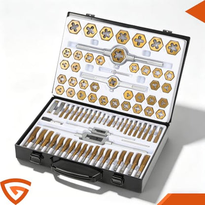 86-Piece Tap and Die Set, Titanium-Coated SAE and Metric Threading Tool Kit