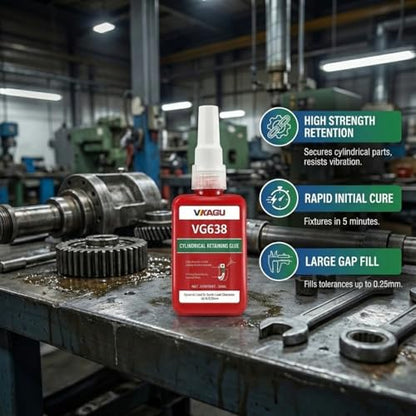 VG638 Retaining Compound, High Strength Cylindrical Adhesive for Bearings, Shafts & Gears - Fills Gaps up to 0.25mm, Restores Worn Parts, Green Anaerobic Glue, 1.69 fl oz - size: VG638, style: 1 Pack