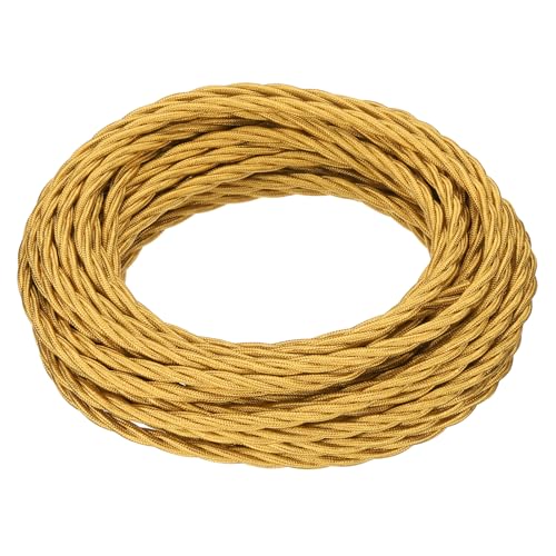 MECCANIXITY 32.8Ft Twisted Cloth Covered Wire, 18/3 Cloth Covered Electrical Wire Vintage Industrial Electronic Wire Cloth Cord Cable for Pendant Light DIY Project, Golden - color: Golden, size: 32.8Ft