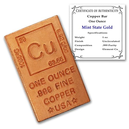 1 oz Copper Bar (Flat Style) 99.9% Pure Paperweight - color: Copper