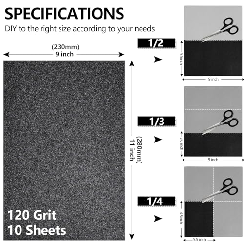 Sandpaper 120 Grit, Wet Dry Sand Paper 9 x 11 Inch - size: 9 x 11 Inch, style: 120Grit
