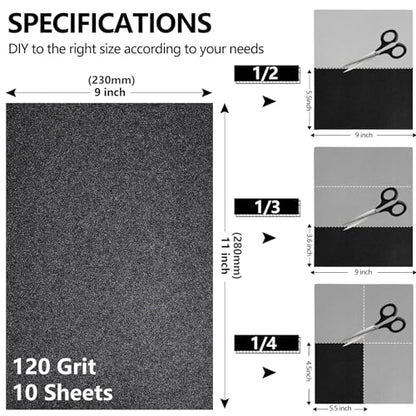 Sandpaper 120 Grit, Wet Dry Sand Paper 9 x 11 Inch - size: 9 x 11 Inch, style: 120Grit