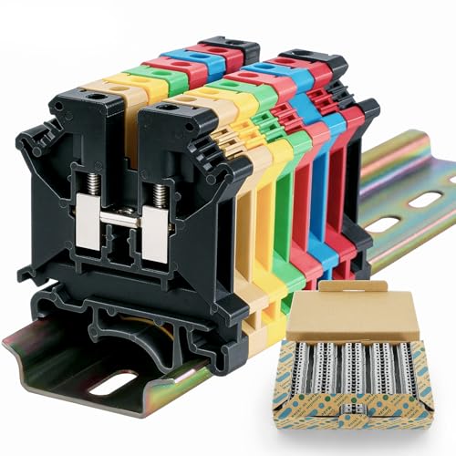 100PCS Black UK5N Terminal Block DIN Rail Terminal Blocks - Application for 24-10AWG 800V Electrical Cabinets Distribution Box,Solar Power System,PLC Industrial Control Automation Panel DIY CNC RV - color: UK5N Black