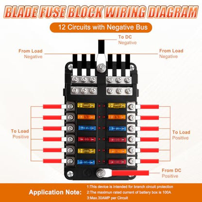 GaRhomxy 12 Way Fuse Block, 12V Marine Fuse Block with LED Warning Indicator, Waterproof Boat Fuse Panel & Power Distribution Block, 12-24V DC Fuse Box for Car Boat Marine RV Truck Van ATO/ATC - size: 12 Way