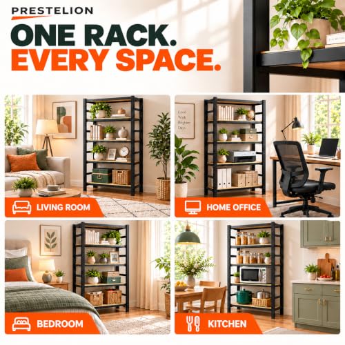 Metal Book Shelf, Adjustable Tall Bookcase, No Assembly Storage Shelves - size: Wood-28''Wx 12''Dx 63''H