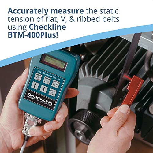 BTM-400PLUS Belt Tension Meter, Handheld Digital Belt Tension Gauge, 10-800 Hz for Flat, V & Ribbed Belts, Kit with Sensors, Battery & Hard Case, 1 Kit