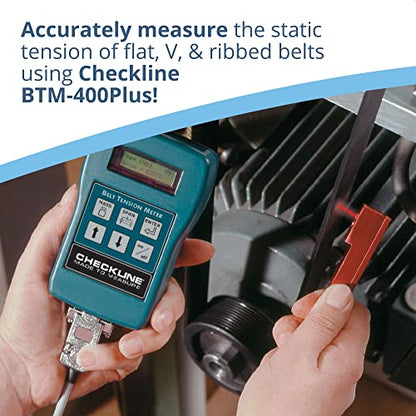 BTM-400PLUS Belt Tension Meter, Handheld Digital Belt Tension Gauge, 10-800 Hz for Flat, V & Ribbed Belts, Kit with Sensors, Battery & Hard Case, 1 Kit