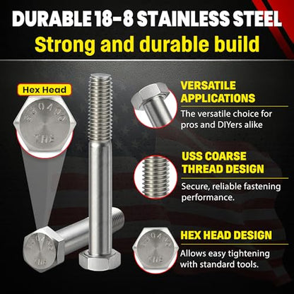 Chenango Supply 3/8-16 x 3 Stainless Steel Hex Head Bolts - size: 3/8-16x3"(25pcs)