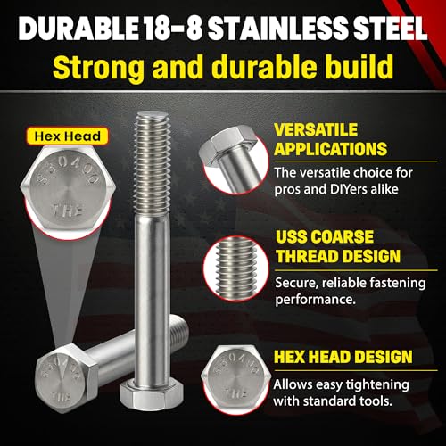 Chenango Supply 3/8-16 x 3 Stainless Steel Hex Head Bolts - size: 3/8-16x3"(25pcs)