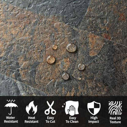 AULIGET 40-Piece Rust Slate Peel and Stick Backsplash Wall Tiles, 3" x 12" PVC Faux Stone Stick on Tiles for Backsplash Kitchen, Bathroom, Laundry Room, Camper, Fireplace - color: Rust Slate, size: 40 Pieces, 3"x12"x0.12"