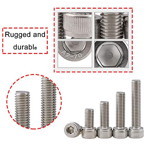 newlng M5 304 Stainless Steel Bolts and Nuts, Hex Flat Head Cap Bolts Screws Nuts Hexagon Socket Head Screw,Heavy Duty Hex Bolts Nuts Assortment, Head Mechanical Parts Combination Box - size: M5