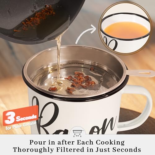 Ayerphalo 24oz Enamel Bacon Grease Container with Strainer, Farmhouse White - color: White, size: 24oz