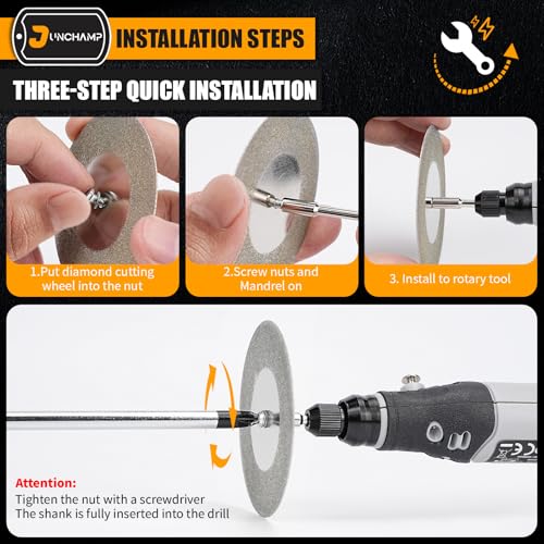 10Pcs 40mm Diamond Cutting Disc Cut Off Wheels with 2Pcs Mandrel 1/8'' Shank Stone Blade for Rotary Tool Drill Attachment Cutting Discs Polishing Glass Tiles Marble Plastic Jade (1.57in)