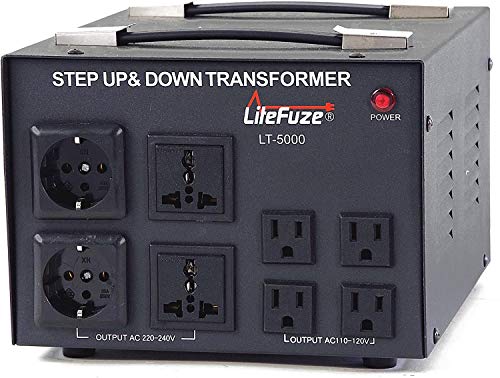 LiteFuze LT Series 5000 Watt Voltage Converter Transformer Step Up/Down - 110v to 220v / 220v to 110v Power Converter - Fully Grounded Cord - Universal Socket, CE Certified - style: 5000 Watt W/ Circuit Breaker