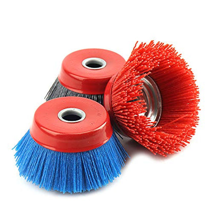 3Pcs 4'' x 5/8'' Nylon Filament Wheels Cup Brush Set for Angle Grinder ,Include Grit 80 120 240 ,Nylon Drill Brush Kit for Removal Rust Corrosion Paint (3Pcs Set)