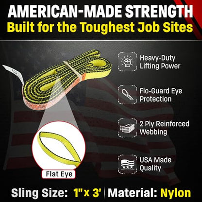 Chenango Supply 1"×3' Nylon 2-ply Lifting Eye & Eye Rigging DD Sling - size: 1" x 3'