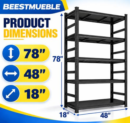 Book Shelf, Metal Bookshelf with Double-Layer Columns, Adjustable Bookcase - size: 47.2"Wx 18.0"Dx 77.4"H