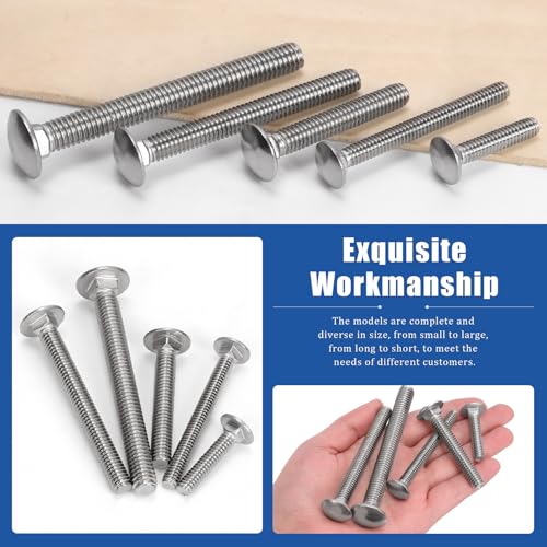 Glarks 80pcs 1/4-20x1-1/4’’, 1/4-20x2-1/2’’, 5/16-18x2’’, 5/16-18x3’’, 3/8-16x3-1/2’’ Carriage Bolts Screws, Round Head Square Neck Bolts, Square Neck Carriage Bolts Screws with Nuts and Washers