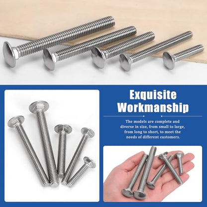 Glarks 80pcs 1/4-20x1-1/4’’, 1/4-20x2-1/2’’, 5/16-18x2’’, 5/16-18x3’’, 3/8-16x3-1/2’’ Carriage Bolts Screws, Round Head Square Neck Bolts, Square Neck Carriage Bolts Screws with Nuts and Washers