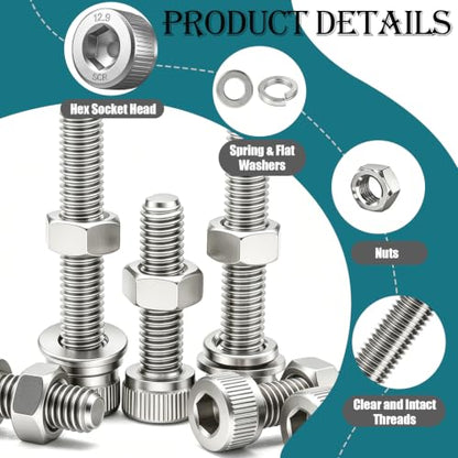 mxuteuk 801PCS M2.5 Screws Assortment Set,M2.5 x 4/6/8/10/12/16/20/25mm M2.5bolts，304 Stainless Steel Hex Socket Head Bolts Nuts Washers Set Suitable for 3D Printer,DIY - size: 801PCS M2.5