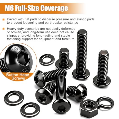 mankk 204PCS M6 Screws Kit M6 x 8/10/12/16/20/25/30/35mm Hex Socket Head Cap Bolts Nuts & Washers Assortment Kit 12.9 Grade Alloy Steel Machine Screws - size: M6