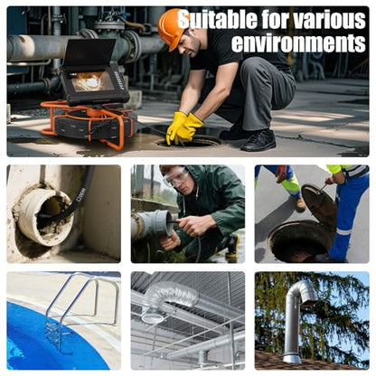 Sewer Camera 100FT/30M 7" IPS Screen Pipe Inspection Camera Borescopes Plumbing DVR & Audio Recorder 23mm with 32GB Card 12 LEDs HD 1000TVL Endoscope - size: 7inch-23MM-30M