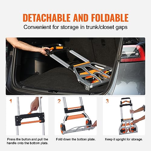 VEVOR Folding Hand Truck and Dolly, 309 Lbs Capacity, Aluminum Foldable Cart, Heavy-Duty Luggage Trolley Cart with Telescoping Handle and PP+TPR Wheels for Home, Office, Shopping, Travel - size: 309 lbs