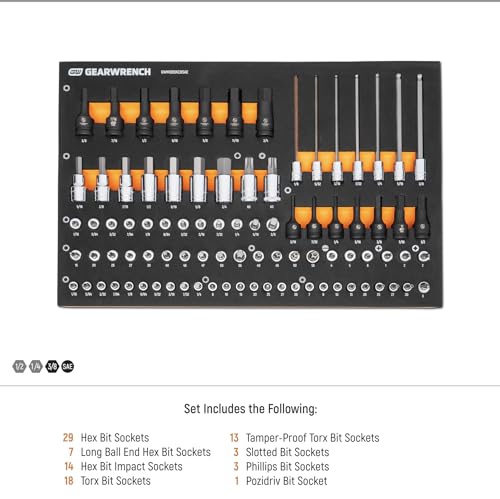 GEARWRENCH 88 Pc 1/4”, 3/8”, 1/2” Drive SAE Bit Socket Set | GWMSBSKCBSAE - style: Bit Sockets