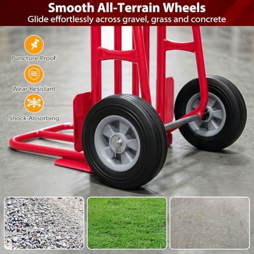 Goplus Hand Truck Dolly, Heavy Duty Metal Moving Dolly Cart - color: Red