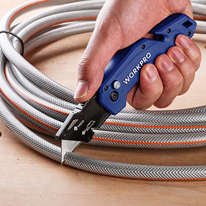 WORKPRO Folding Utility Knife with 10 Blades, Blue - color: Blue